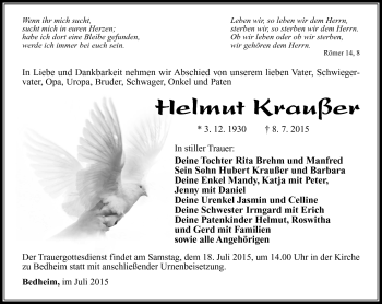 Traueranzeige von Helmut Kraußer von Südthüringer Presse
