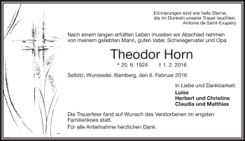 Traueranzeige von Theodor Horn von Frankenpost