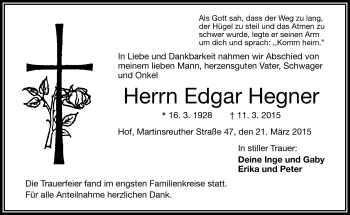 Traueranzeige von Edgar Hegner von Frankenpost