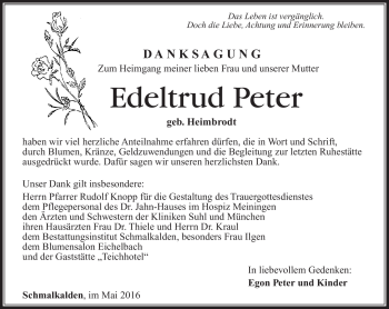 Traueranzeige von Edeltrud Peter von Südthüringer Presse