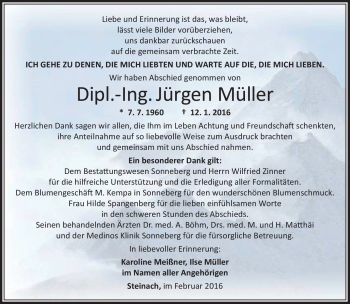 Traueranzeige von Jürgen Müller von Südthüringer Presse