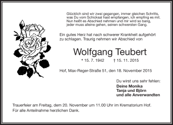 Traueranzeige von Wolfgang Teubert von Frankenpost