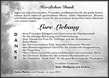 Traueranzeige von Lore Liebaug von Südthüringer Presse