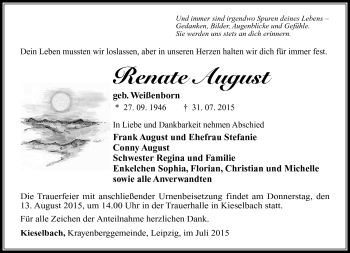 Traueranzeige von Renate August von Südthüringer Presse