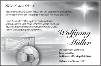 Traueranzeige von Wolfgang Müller von Südthüringer Presse