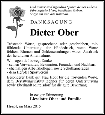 Traueranzeige von Dieter Ober von Südthüringer Presse