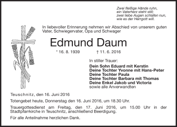 Traueranzeige von Edmund Daum von Neue Presse Coburg