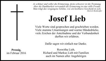 Traueranzeige von Josef Lieb von Neue Presse Coburg