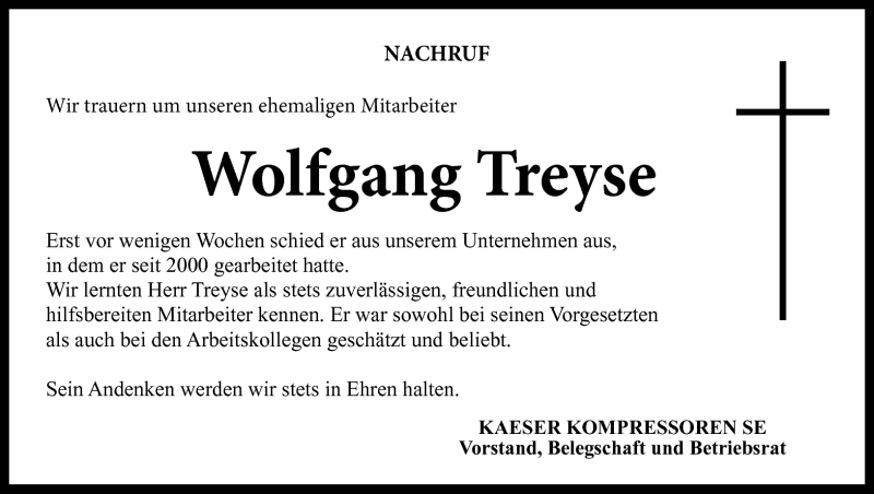 Traueranzeige für Wolfgang Treyse vom 09.10.2015 aus Neue Presse Coburg