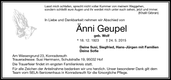 Traueranzeige von Änni Geupel von Frankenpost