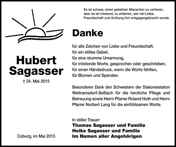 Traueranzeige von Hubert Sagasser von Neue Presse Coburg