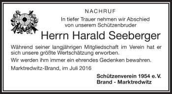 Traueranzeige von Harald Seeberger von Frankenpost