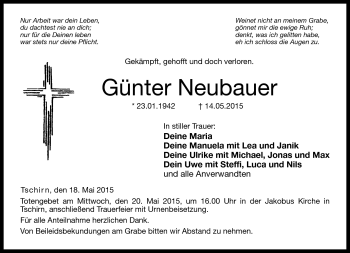 Traueranzeige von Günter Neubauer von Neue Presse Coburg