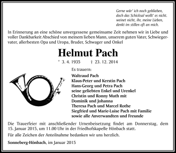 Traueranzeige von Helmut Pach von Südthüringer Presse