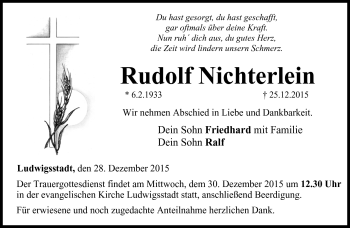 Traueranzeige von Nichterlein Rudolf von Neue Presse Coburg