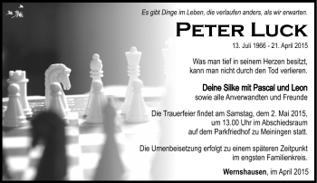 Traueranzeige von Peter Luck von Südthüringer Presse