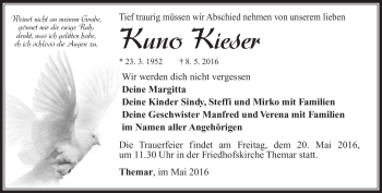 Traueranzeige von Kuno Kieser von Südthüringer Presse