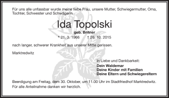 Traueranzeige von Ida Topolski von Frankenpost