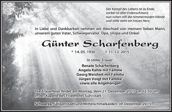 Traueranzeige von Günter Scharfenberg von Südthüringer Presse