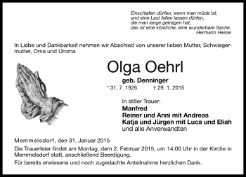 Traueranzeige von Olga Oehrl von Neue Presse Coburg