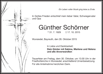 Traueranzeige von Günther Schörner von Frankenpost