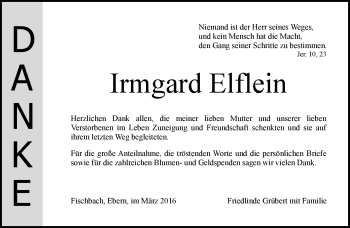 Traueranzeige von Irmgard Elflein von Neue Presse Coburg