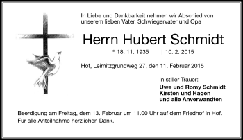 Traueranzeige von Hubert Schmidt von Frankenpost