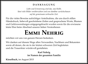Traueranzeige von Emmi Nehrig von Südthüringer Presse