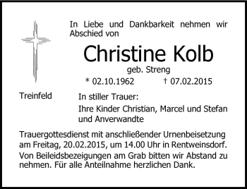 Traueranzeige von Christine Kolb von Neue Presse Coburg