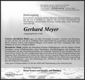 Traueranzeige von Gerhard Meyer von Südthüringer Presse