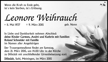 Traueranzeige von Leonore Weihrauch von Südthüringer Presse