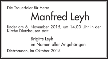 Traueranzeige von Manfred Leyh von Südthüringer Presse