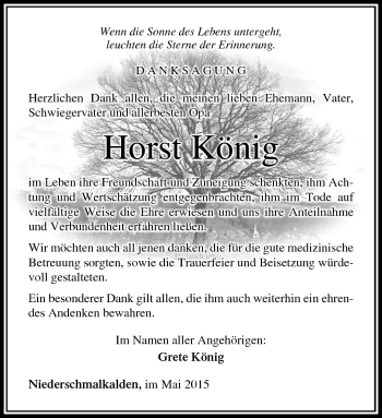 Traueranzeige von Horst König von Südthüringer Presse