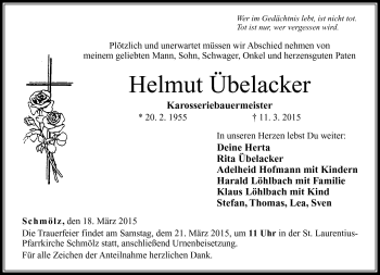Traueranzeige von Helmut Übelacker von Neue Presse Coburg