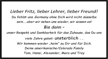 Traueranzeige von Fritz  von Frankenpost
