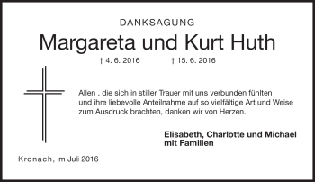 Traueranzeige von Kurt Huth von Neue Presse Coburg