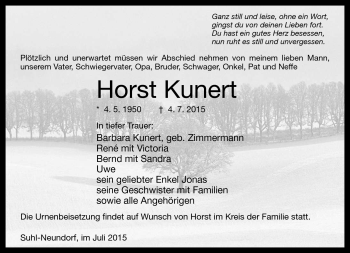 Traueranzeige von Horst Kunert von Südthüringer Presse