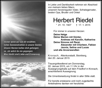 Traueranzeige von Herbert Riedel von Neue Presse Coburg