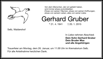 Traueranzeige von Gerhard Gruber von Frankenpost