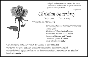 Traueranzeige von Christian Sauerbrey von Frankenpost