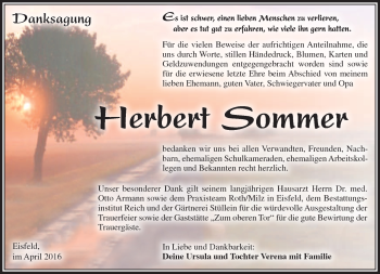Traueranzeige von Herbert Sommer von Südthüringer Presse