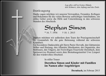 Traueranzeige von Stephan Simon von Südthüringer Presse