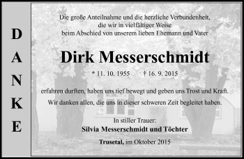 Traueranzeige von Dirk Messerschmidt von Südthüringer Presse