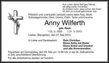 Traueranzeige von Anny Wilferth von Frankenpost