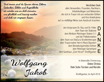 Traueranzeige von Wolfgang Jakob von Südthüringer Presse