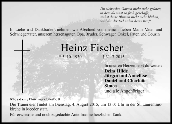 Traueranzeige von Heinz Fischer von Neue Presse Coburg