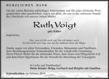 Traueranzeige von Voigt Ruth von Südthüringer Presse