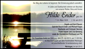 Traueranzeige von Hilde Ender von Südthüringer Presse