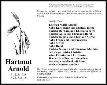 Traueranzeige von Hartmut Arnold von Südthüringer Presse