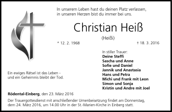 Traueranzeige von Christian Heiß von Neue Presse Coburg